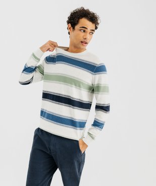 Pull rayé à col rond en maille fine homme vue2 - GEMO (HOMME) - GEMO