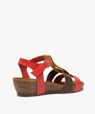 Sandales femme à brides en cuir colorées et talon compensé vue4 - GEMO (CASUAL) - GEMO