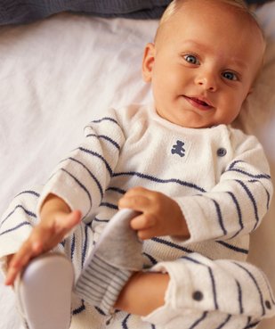 Pyjama en maille tricotée rayée bébé - LuluCastagnette vue1 - LULUCASTAGNETTE - GEMO