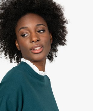 Pull femme effet 2 en 1 avec col chemise froncé vue2 - GEMO(FEMME PAP) - GEMO