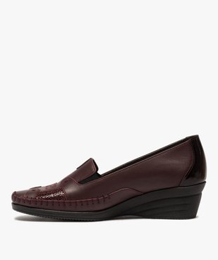 Mocassin femme confort en cuir avec talon compensé vue3 - GEMO (CONFORT) - GEMO