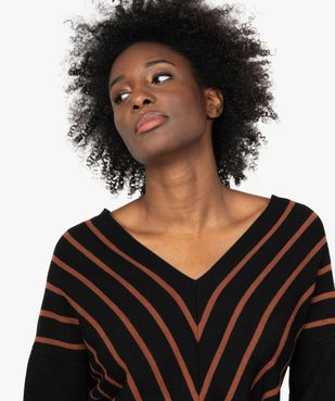 Pull femme à rayures et col en V vue2 - GEMO(FEMME PAP) - GEMO