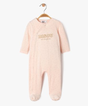 Pyjama en velours à motifs pois et inscription pailletée bébé fille vue1 - GEMO 4G BEBE - GEMO