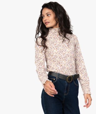 Tee-shirt femme col montant à motif fleuri vue1 - GEMO C4G FEMME - GEMO