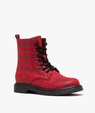 Boots femme rangers à semelle crantée et dessus fantaisie Dessus à carreaux vue2 - GEMO (CASUAL) - GEMO