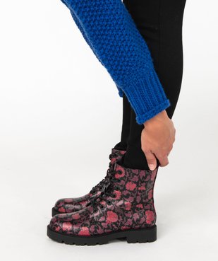 Boots femme mid-cut dessus uni verni à lacets colorés vue1 - GEMO (CASUAL) - GEMO