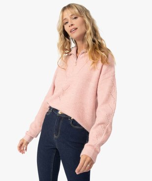 Pull femme avec col camionneur zippé vue1 - GEMO C4G FEMME - GEMO