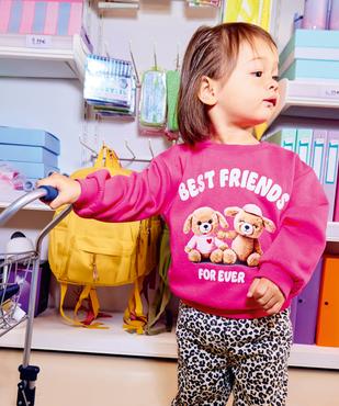 Sweat en molleton doux imprimé fantaisie bébé fille vue1 - GEMO 4G BEBE - GEMO