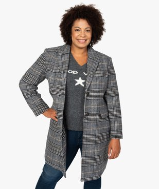 Manteau femme mi-long à carreaux vue1 - GEMO (G TAILLE) - GEMO