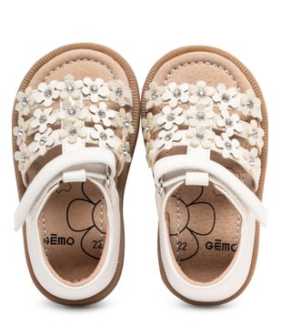Sandales bébé fille unies avec brides fleurs et à scratch vue2 - GEMO(BEBE DEBT) - GEMO