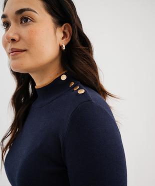 Pull en fine maille à col montant et boutons sur l'épaule femme - LuluCastagnette vue3 - LULUCASTAGNETTE - GEMO