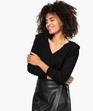 Pull femme fin à col V et boutons en strass vue1 - GEMO(FEMME PAP) - GEMO