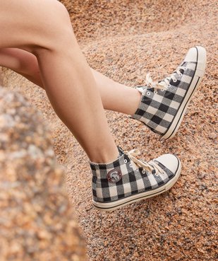 Baskets femme montantes en toile avec motif à carreaux - Snoopy vue1 - SNOOPY - GEMO