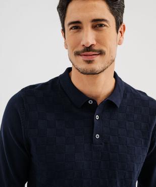 Pull à col polo et motif carreaux en relief homme vue2 - KENSINGTON - GEMO