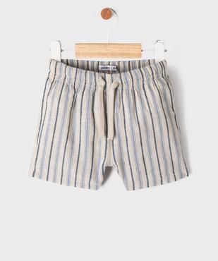 Short rayé en coton avec taille ajustable bébé garçon vue1 - GEMO(BEBE DEBT) - GEMO