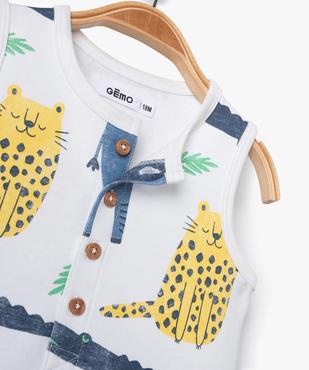 Combishort sans manches en maille bouclette à motifs animaux bébé garçon vue2 - GEMO(BEBE DEBT) - GEMO