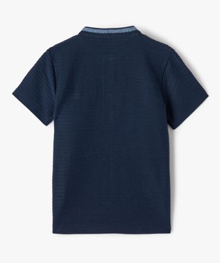 Tee-shirt garçon à col mao en maille texturée effet rayé vue4 - GEMO (ENFANT) - GEMO