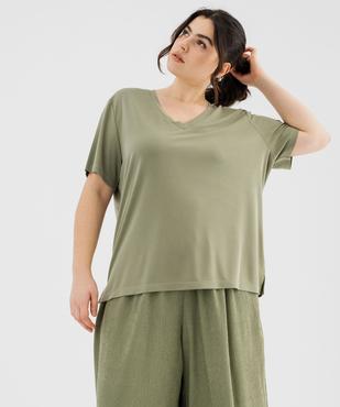 Tee-shirt manches courtes en modal souple col V femme grande taille vue1 - GEMO (G TAILLE) - GEMO