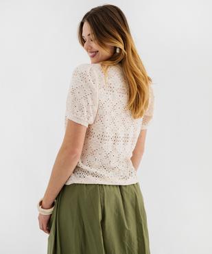 Tee-shirt à manches courtes en maille ajourée femme vue3 - GEMO 4G FEMME - GEMO