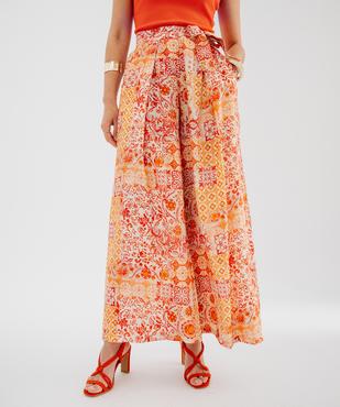 Pantalon ample en viscose texturée et fluide femme vue1 - GEMO 4G FEMME - GEMO