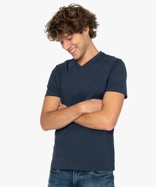 Tee-shirt homme uni à col V en coton bio vue1 - GEMO C4G HOMME - GEMO