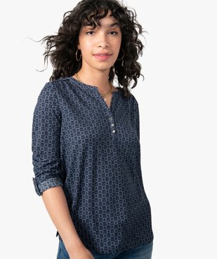 Tee-shirt femme imprimé à manches longues avec col boutonné vue5 - GEMO 4G FEMME - GEMO