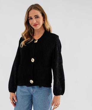 Gilet sans manches en grosse maille à boutons bijoux femme vue1 - GEMO(FEMME PAP) - GEMO