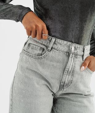 Jean straight délavé à strass femme vue2 - GEMO(FEMME PAP) - GEMO