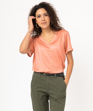 Tee-shirt à manches courtes en maille pailletée femme vue1 - GEMO(FEMME PAP) - GEMO