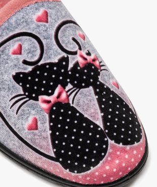 Chaussons femme mules en velours imprimées chats vue6 - GEMO(HOMWR FEM) - GEMO