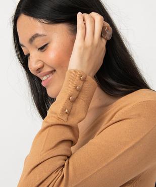 Pull en maille fine à col V et boutons fantaisie femme vue2 - GEMO 4G FEMME - GEMO