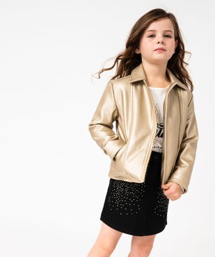 Blouson biker en cuir imitation fille vue2 - GEMO (ENFANT) - GEMO