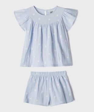 Pyjashort en gaze de coton à manches volantées fille - LuluCastagnette vue1 - LULUCASTAGNETTE - GEMO