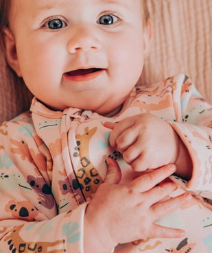 Pyjama dors-bien avec fermeture zippée et motif animaux bébé fille vue5 - GEMO 4G BEBE - GEMO