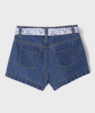 Short en jean à volants avec ceinture fleurie fille - LuluCastagnette vue4 - LULU CASTAGNETTE G4G D - GEMO