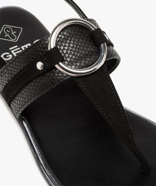 Sandales femme à talon plat et entre-doigts avec anneau métal Coupe spéciale pied large vue6 - GEMO (CASUAL) - GEMO