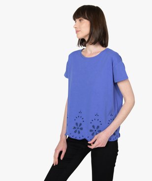 Tee-shirt femme à manches courtes avec bas brodé vue1 - GEMO(FEMME PAP) - GEMO