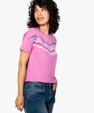 Tee-shirt femme avec inscriptions et bandes colorées vue1 - FOLLOW ME - GEMO