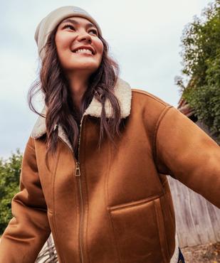 Blouson aviateur en suédine fourrée femme vue5 - GEMO(FEMME PAP) - GEMO