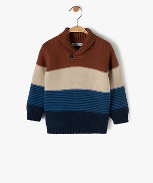Pull bébé garçon rayé à col châle vue1 - GEMO(BEBE DEBT) - GEMO