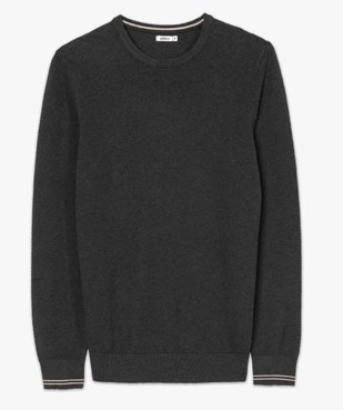 Pull homme à col rond en maille fantaisie et liserés au poignet vue4 - GEMO (HOMME) - GEMO