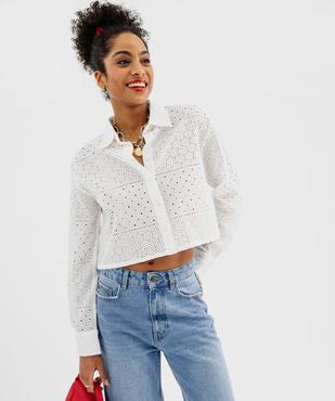 Chemise manches longues coupe courte en broderie anglaise femme vue1 - GEMO(FEMME PAP) - GEMO