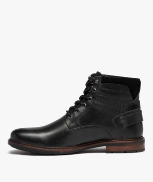 Boots homme dessus en cuir uni à lacets et bride à boucle arrière  vue3 - GEMO (CASUAL) - GEMO