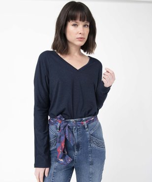 Tee-shirt femme à manches longues en maille scintillante vue1 - GEMO(FEMME PAP) - GEMO