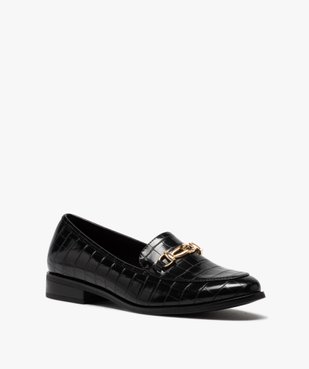 Mocassins femme à talon plat dessus uni imitation croco vue2 - GEMO (CASUAL) - GEMO