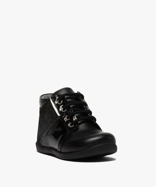 Chaussures premiers pas bébé fille en cuir détails brillants vue2 - GEMO(BEBE DEBT) - GEMO