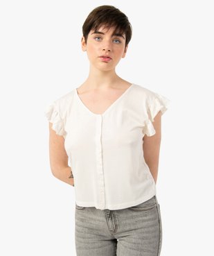 Tee-shirt femme avec manches volantées et boutons sur l’avant vue1 - GEMO(FEMME PAP) - GEMO