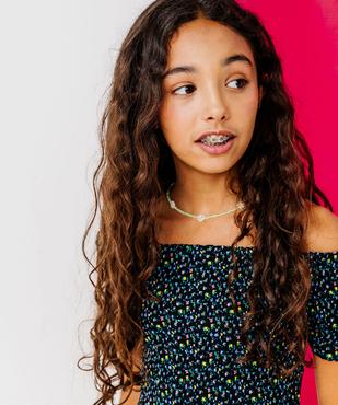 Robe fleurie à fines bretelles et buste smocké fille vue2 - GEMO 4G FILLE - GEMO