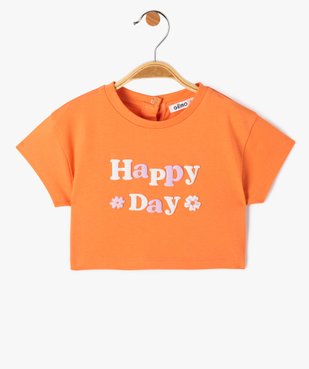 Tee-shirt bébé fille crop top à message en relief vue1 - GEMO(BEBE DEBT) - GEMO