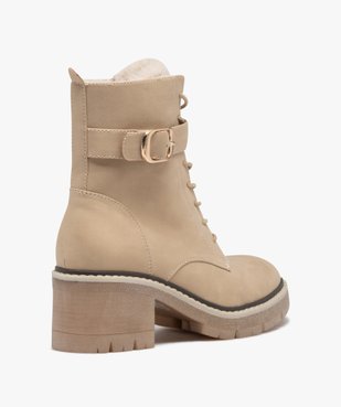 Boots fourrées unies femme à talon large avec lacets et col décoré bride à boucle vue4 - GEMO(URBAIN) - GEMO